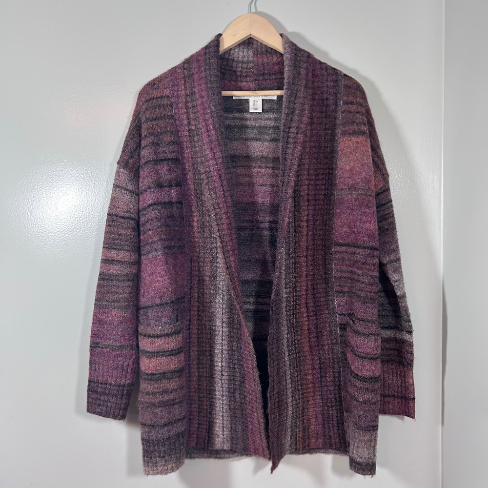 Max Studio Womens Purple Striped Open Front Cardigan Sweater Size Small
